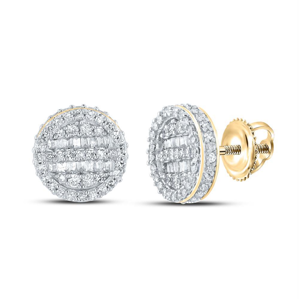 14kt Yellow Gold Mens Baguette Diamond Circle Earrings 3/4 Cttw