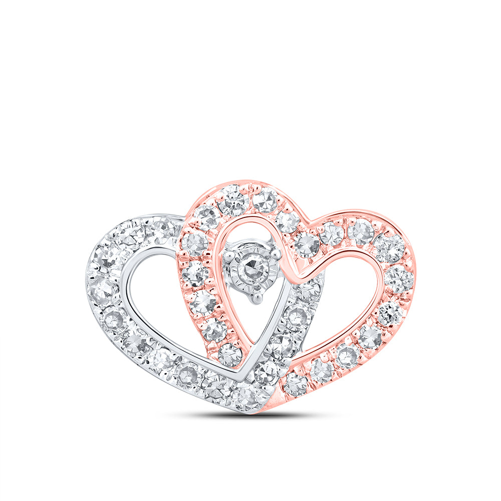 10kt Two-tone Gold Womens Round Diamond Slide Heart Pendant 1/4 Cttw