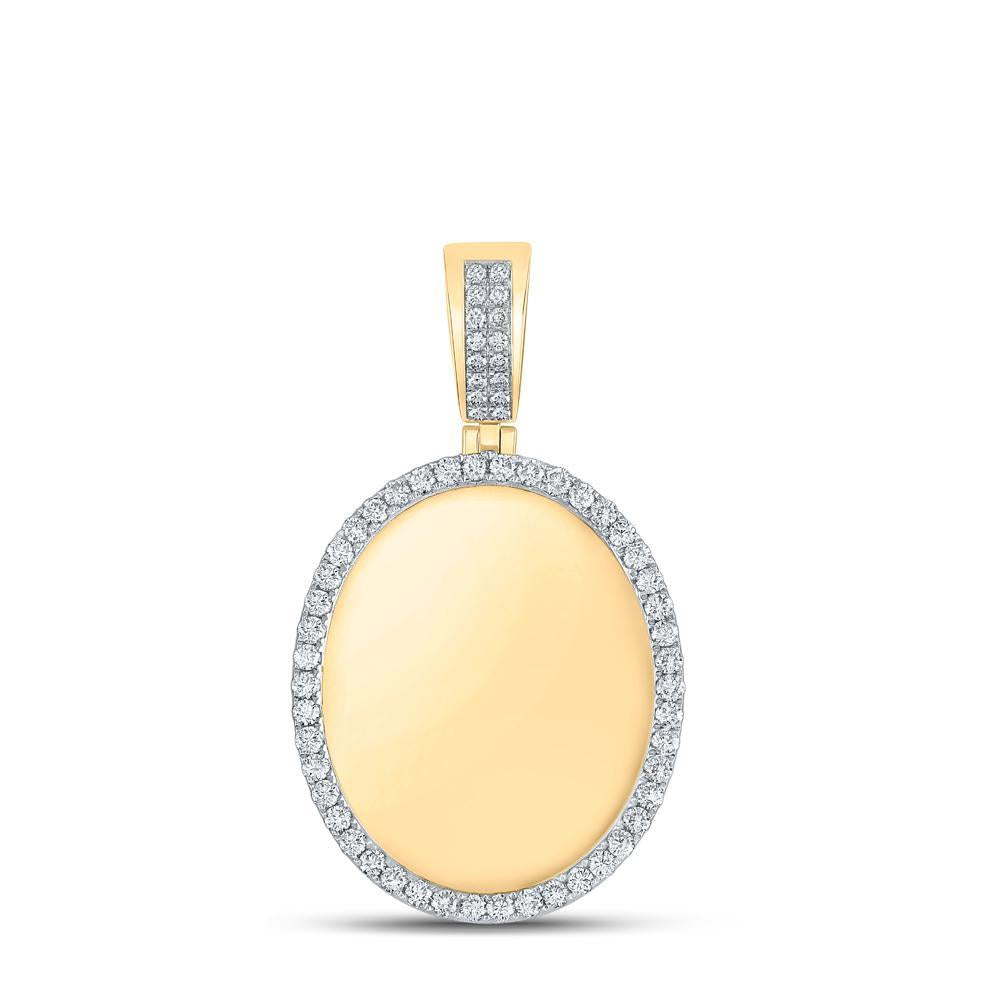 10kt Yellow Gold Mens Round Diamond Oval Memory Charm Pendant 1-5/8 Cttw