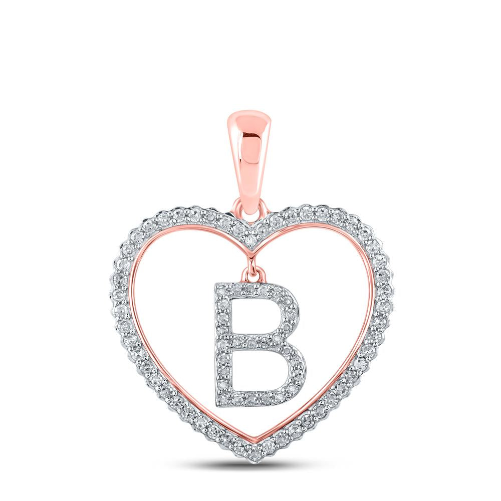 10kt Rose Gold Womens Round Diamond Heart B Letter Pendant 1/4 Cttw