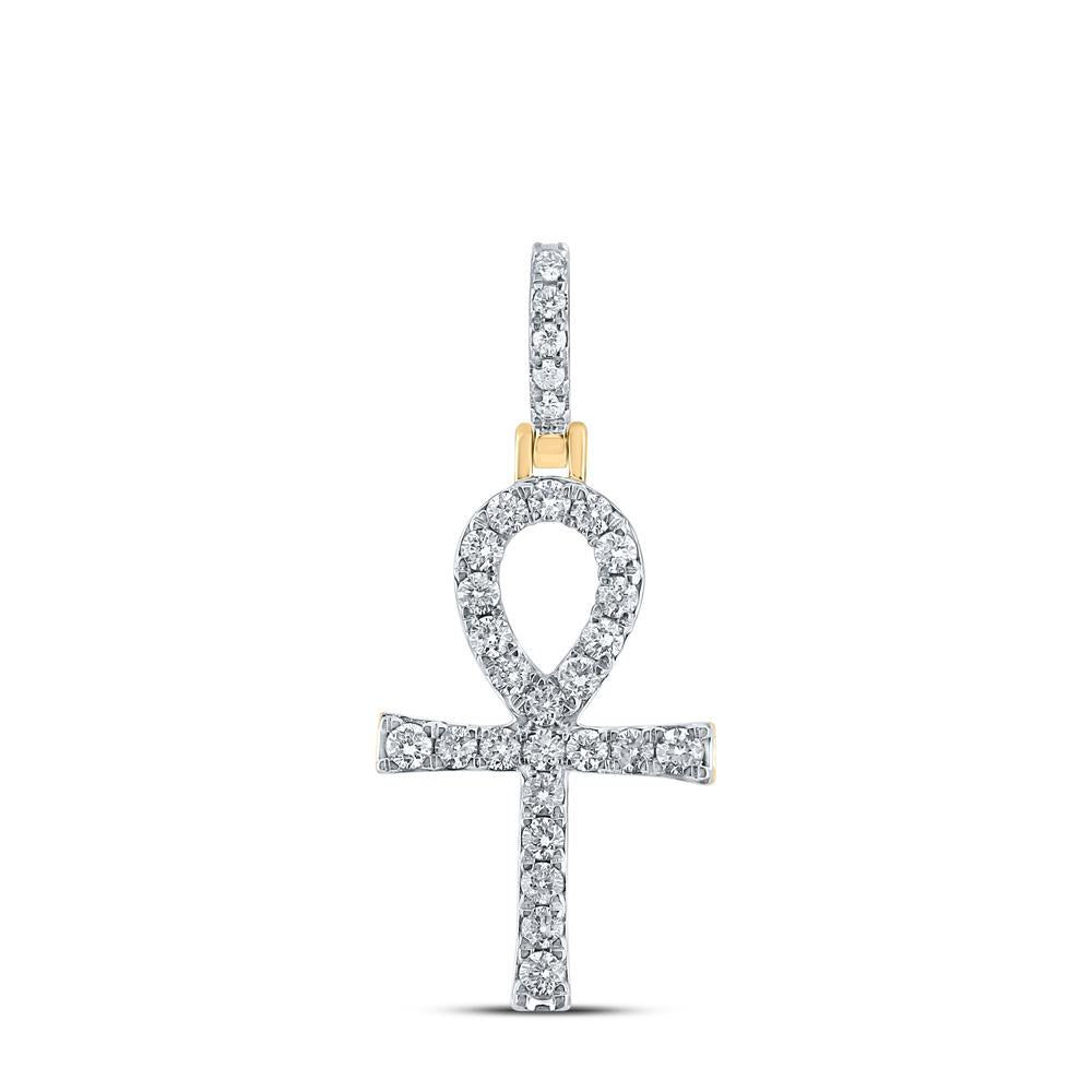 10kt Yellow Gold Mens Round Diamond Ankh Cross Charm Pendant 1/2 Cttw