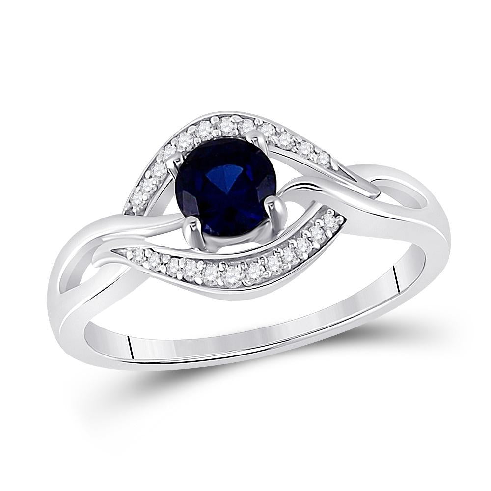 Sterling Silver Womens Round Lab-Created Blue Sapphire Solitaire Diamond Ring 5/8 Cttw