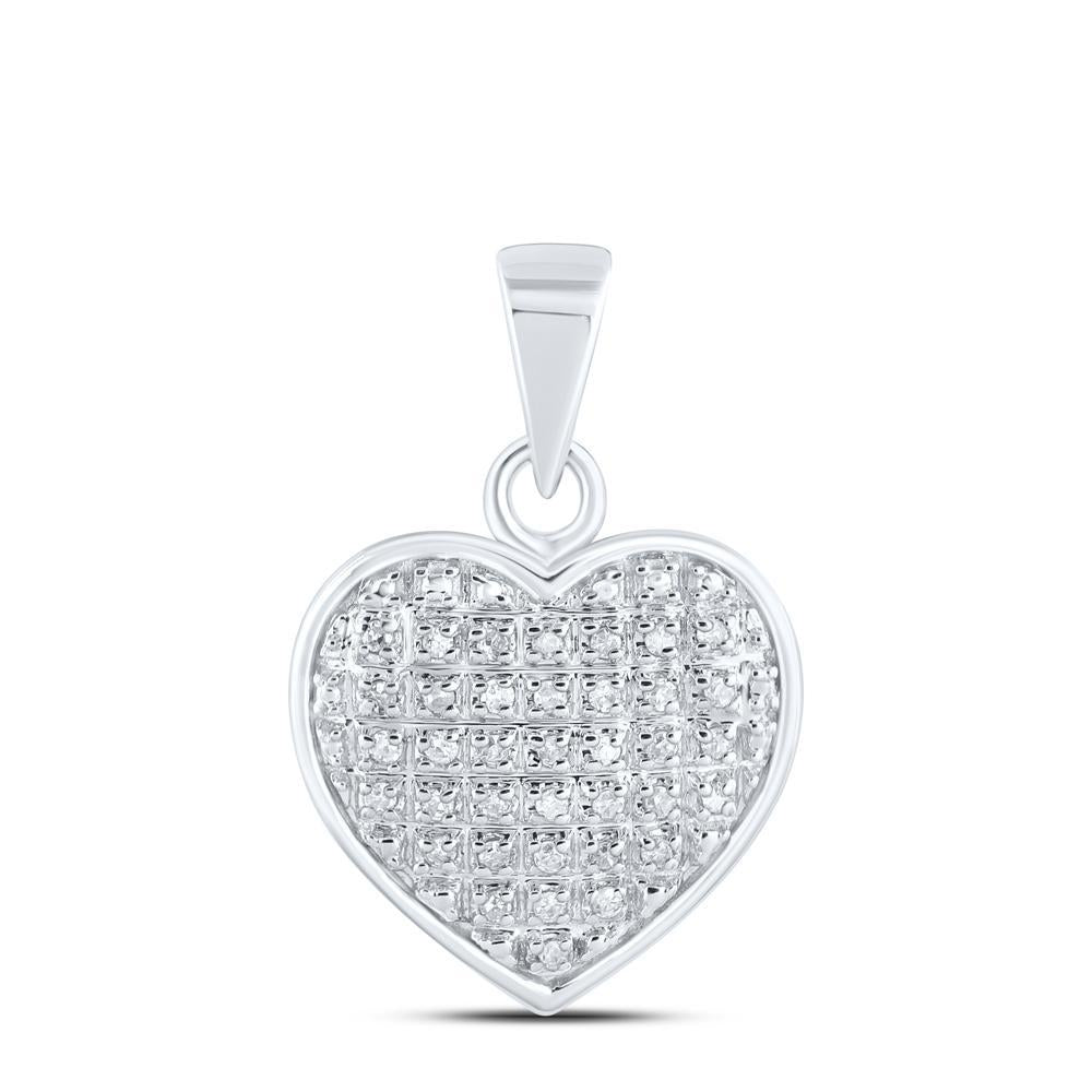 10kt White Gold Womens Round Diamond Heart Pendant 1/10 Cttw