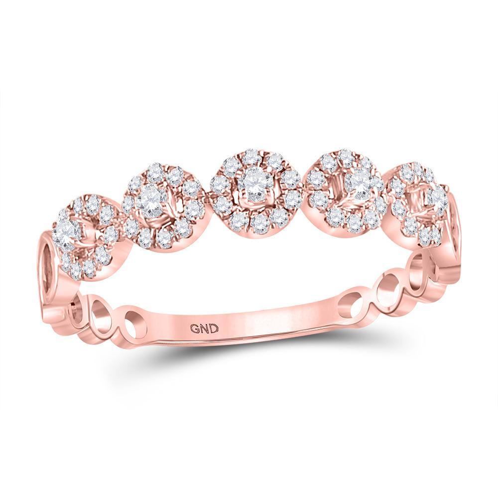 10kt Rose Gold Womens Round Diamond Halo Stackable Band Ring 1/3 Cttw