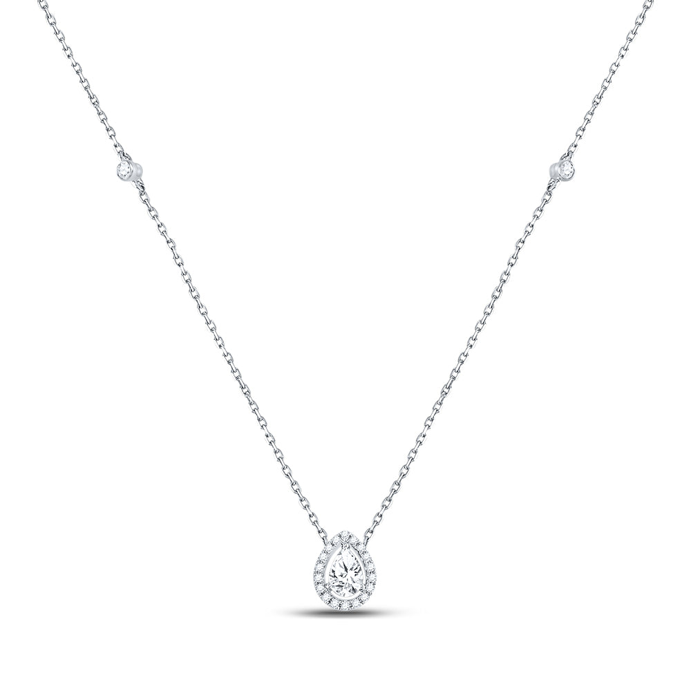 14kt White Gold Womens Pear Diamond Fashion Teardrop Necklace 1/2 Cttw