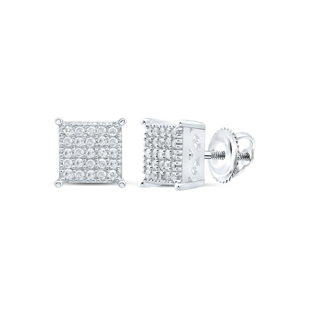 Sterling Silver Womens Round Diamond Square Earrings 1/4 Cttw