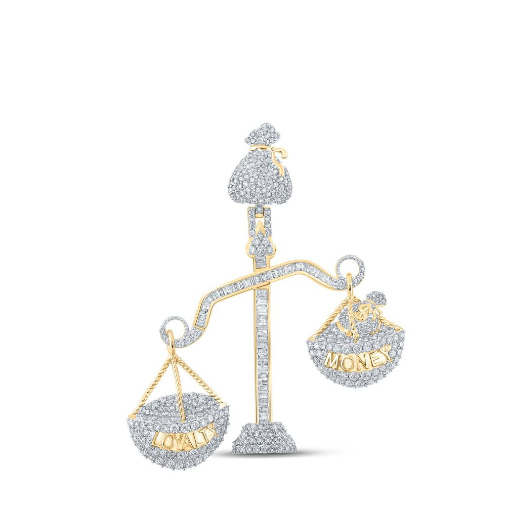 10kt Yellow Gold Mens Baguette Diamond Scales Loyalty Money Charm Pendant 3 Cttw