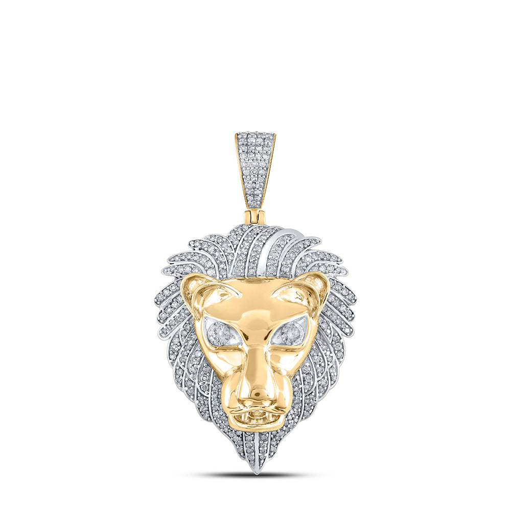 10kt Yellow Gold Mens Round Diamond Lion Face Charm Pendant 1-1/3 Cttw