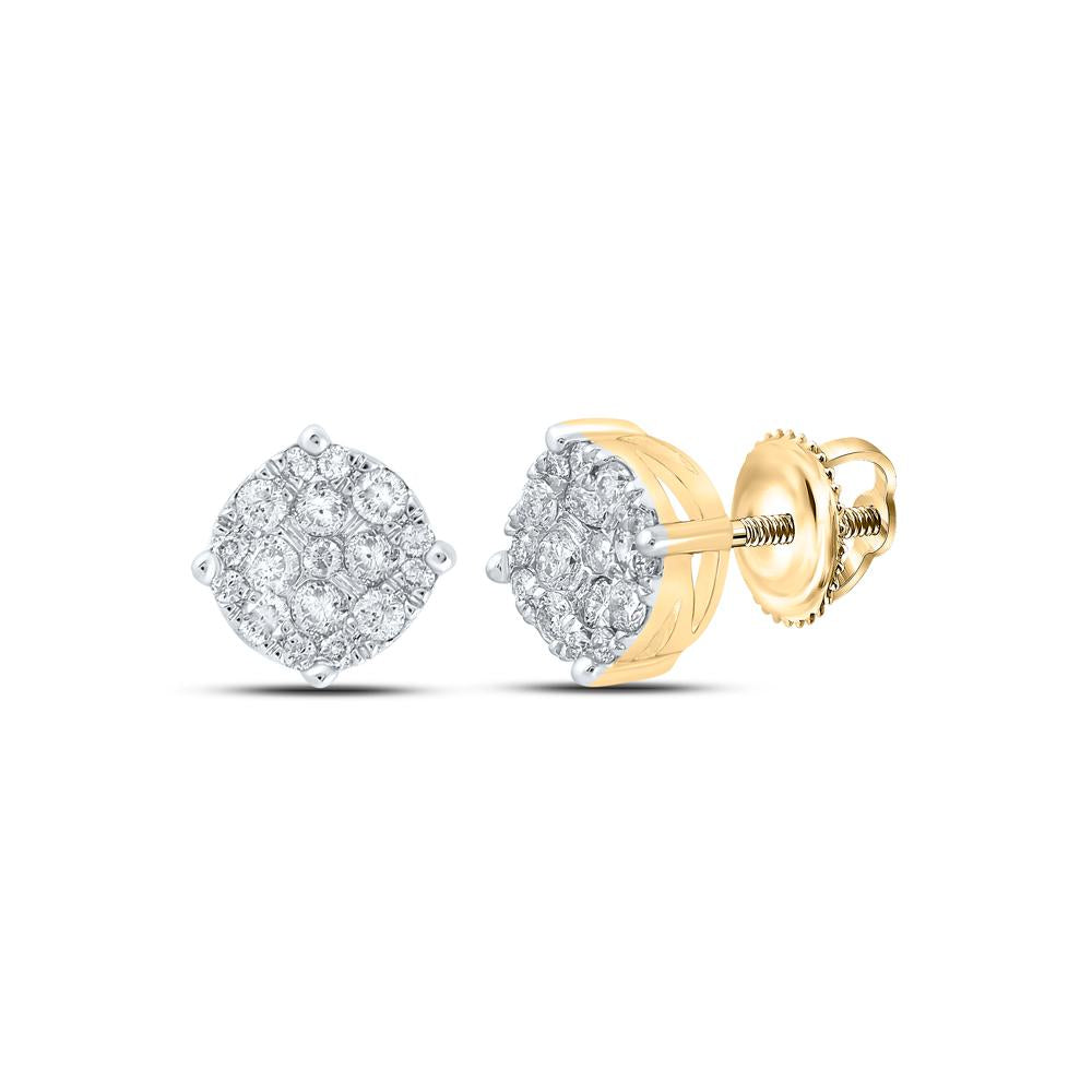 10kt Yellow Gold Mens Round Diamond Cluster Earrings 1/3 Cttw