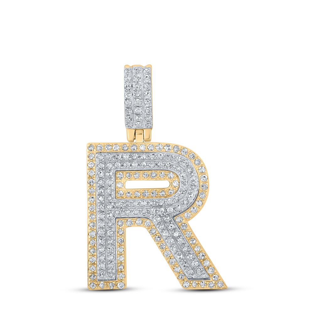 10kt Two-tone Gold Mens Round Diamond R Initial Letter Pendant 5/8 Cttw