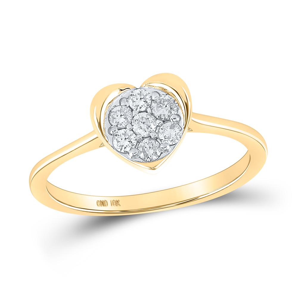 10kt Yellow Gold Womens Round Diamond Heart Ring 1/4 Cttw