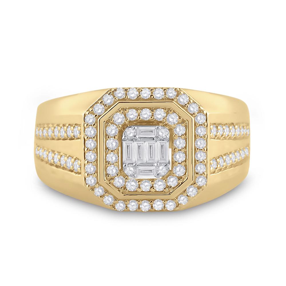 14kt Yellow Gold Mens Baguette Diamond Octagon Cluster Ring 3/4 Cttw