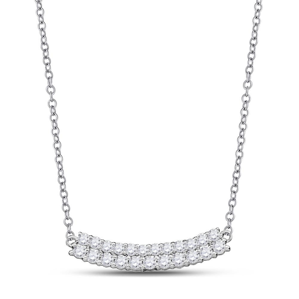 14kt White Gold Womens Round Diamond Curved Double Row Bar Necklace 1 Cttw