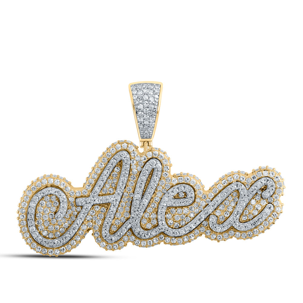 14kt Two-tone Gold Mens Round Diamond ALEX Charm Pendant 2 Cttw