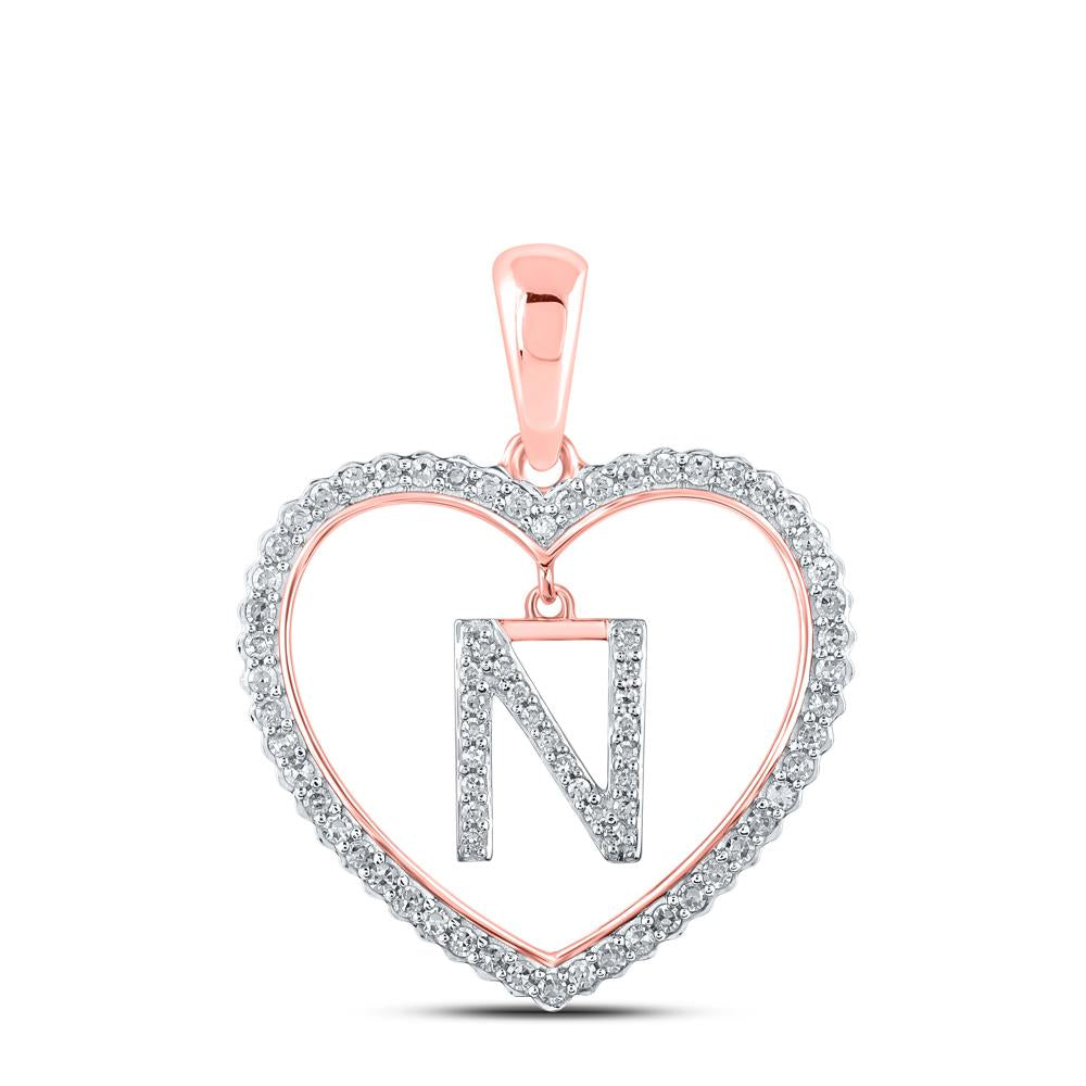 10kt Rose Gold Womens Round Diamond Heart N Letter Pendant 1/4 Cttw