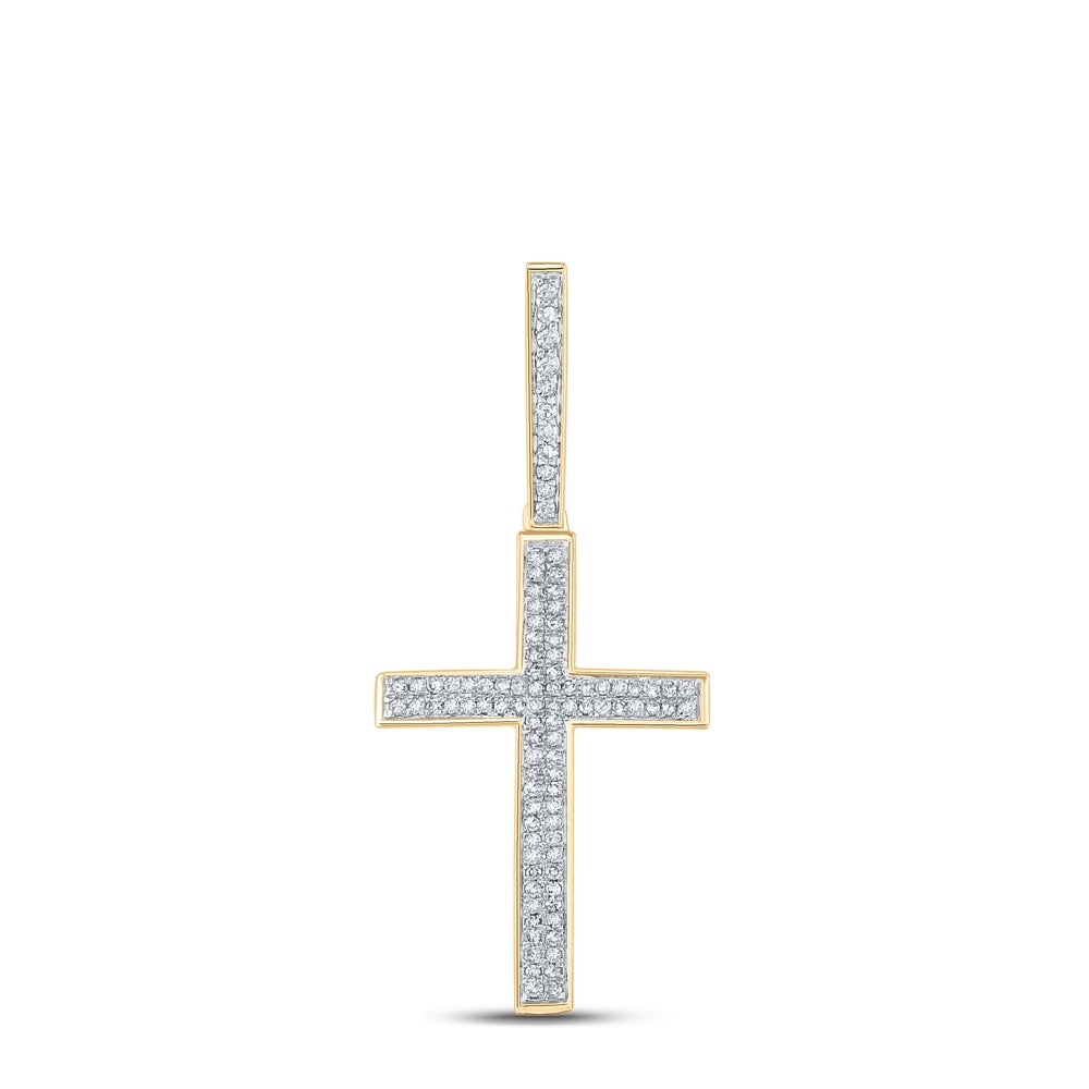 14kt Yellow Gold Mens Round Diamond Cross Charm Pendant 1/3 Cttw