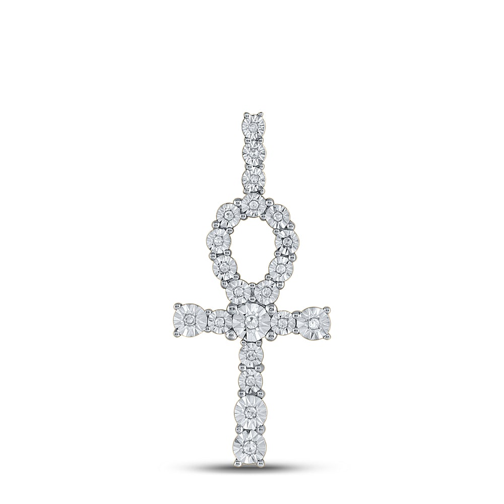 14kt Yellow Gold Mens Round Diamond Ankh Cross Charm Pendant 1/5 Cttw