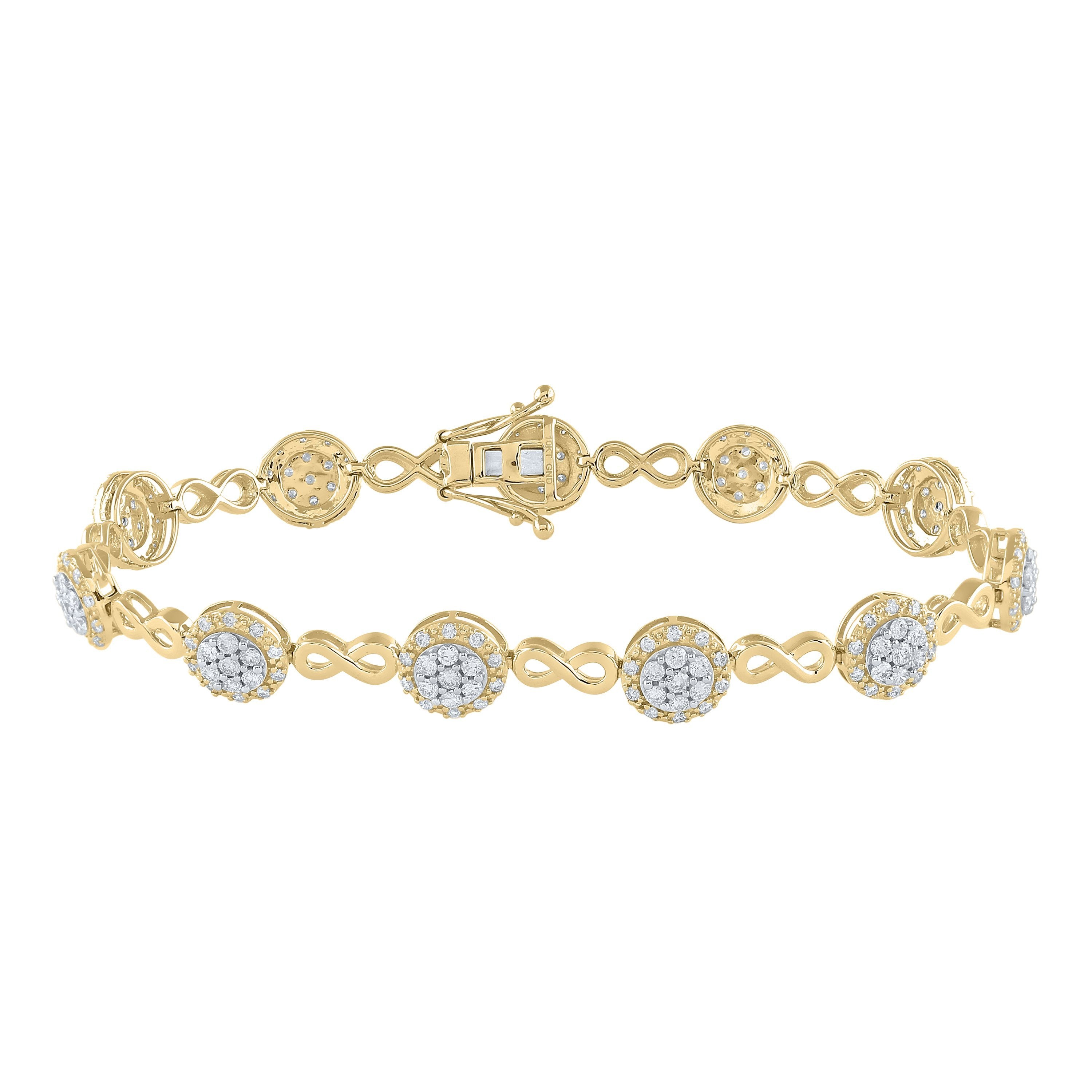 10kt Yellow Gold Womens Round Diamond Infinity Bracelet 2-1/5 Cttw