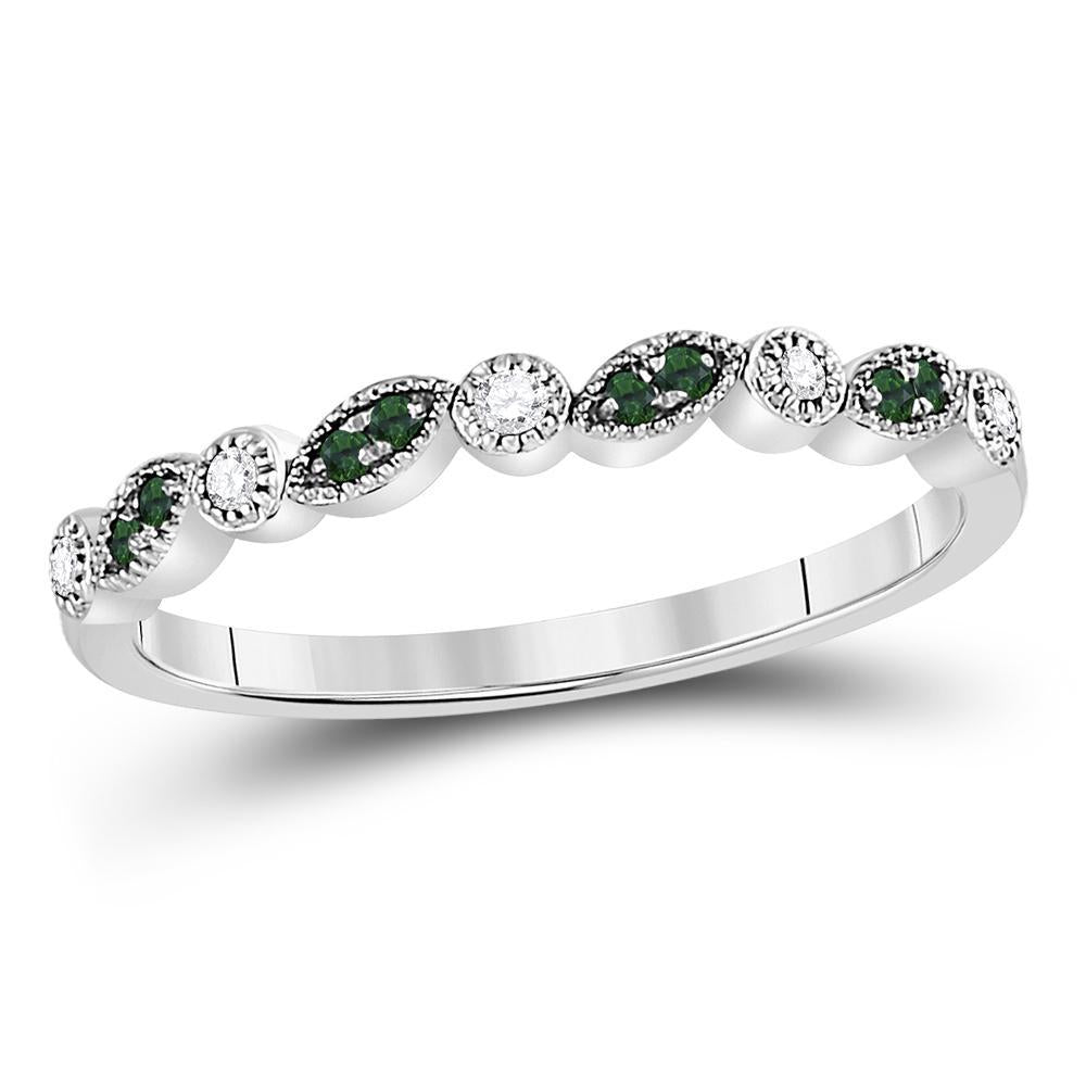 10kt White Gold Womens Round Emerald Diamond Milgrain Stackable Band Ring 1/10 Cttw