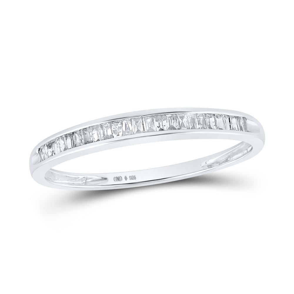 Sterling Silver Womens Baguette Diamond Wedding Anniversary Band Ring 1/6 Cttw