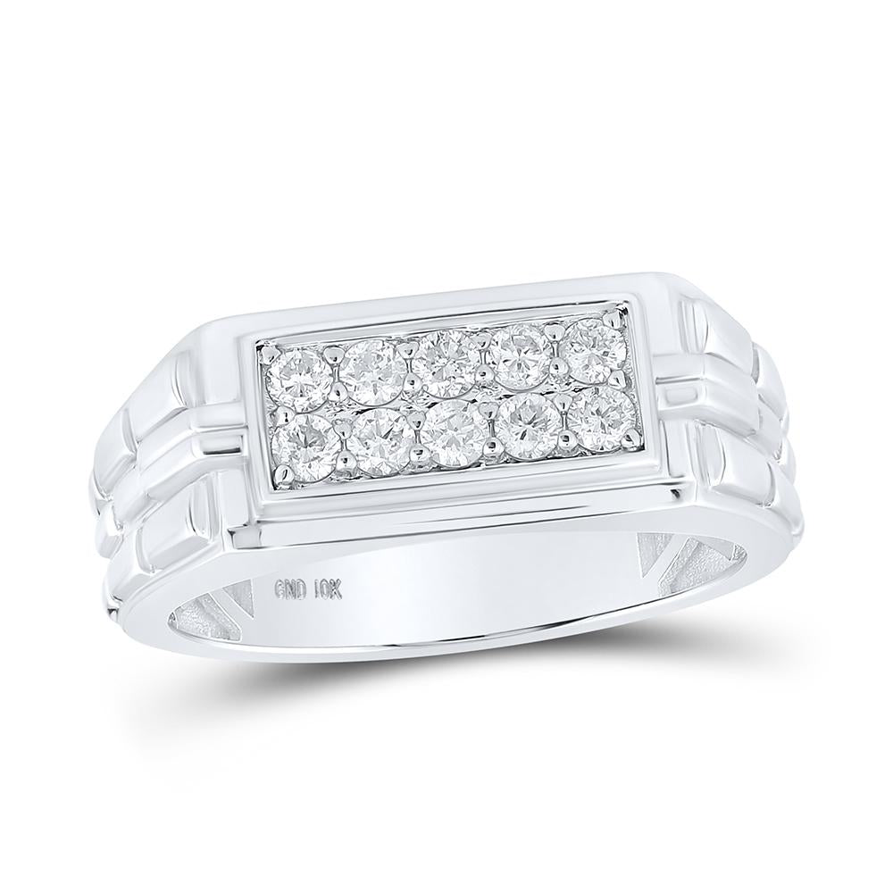 10kt White Gold Mens Round Diamond Band Ring 1/2 Cttw