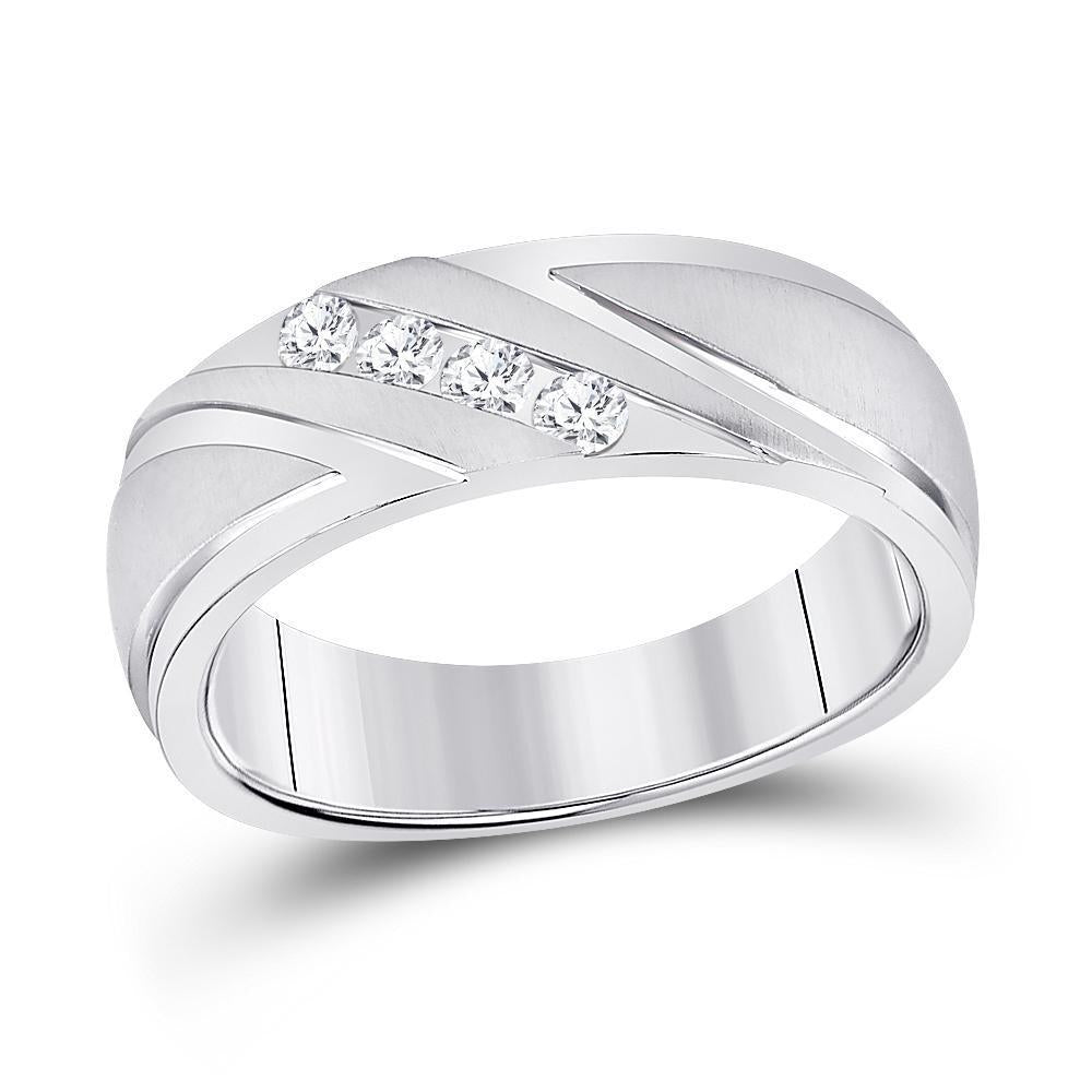 10kt White Gold Mens Round Channel-set Diamond Wedding Anniversary Band Ring 1/4 Cttw