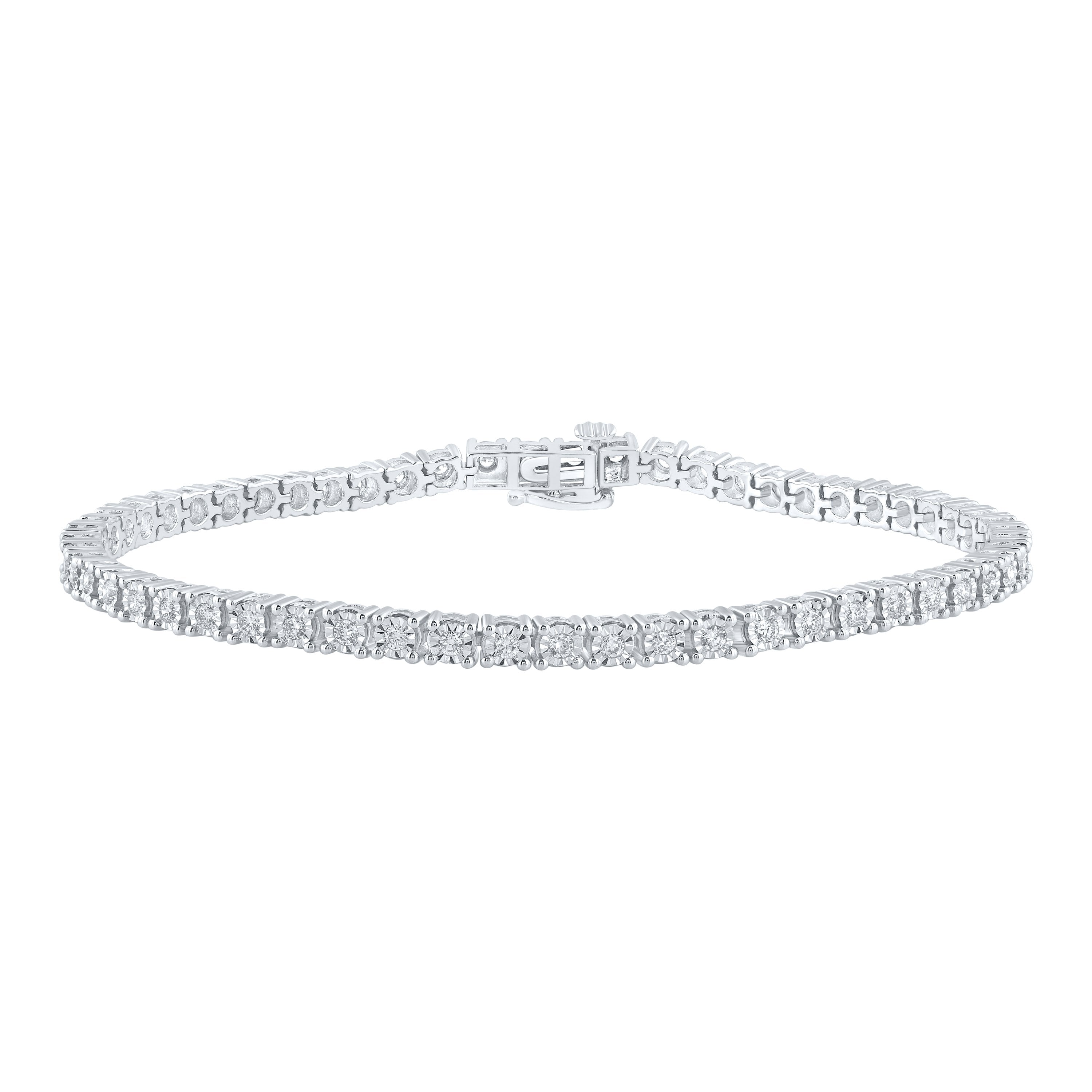 10kt White Gold Mens Round Diamond Link Bracelet 1-7/8 Cttw