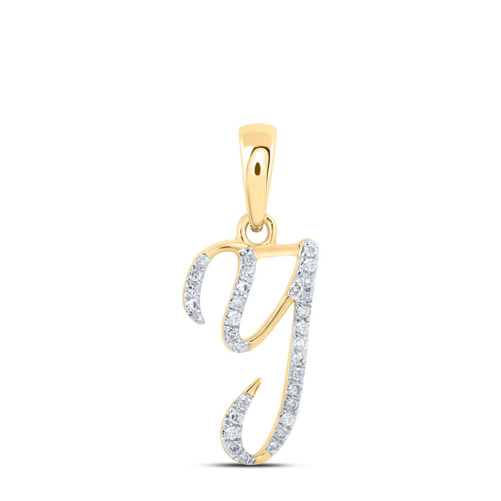 10kt Yellow Gold Womens Round Diamond Y Initial Letter Pendant 1/10 Cttw