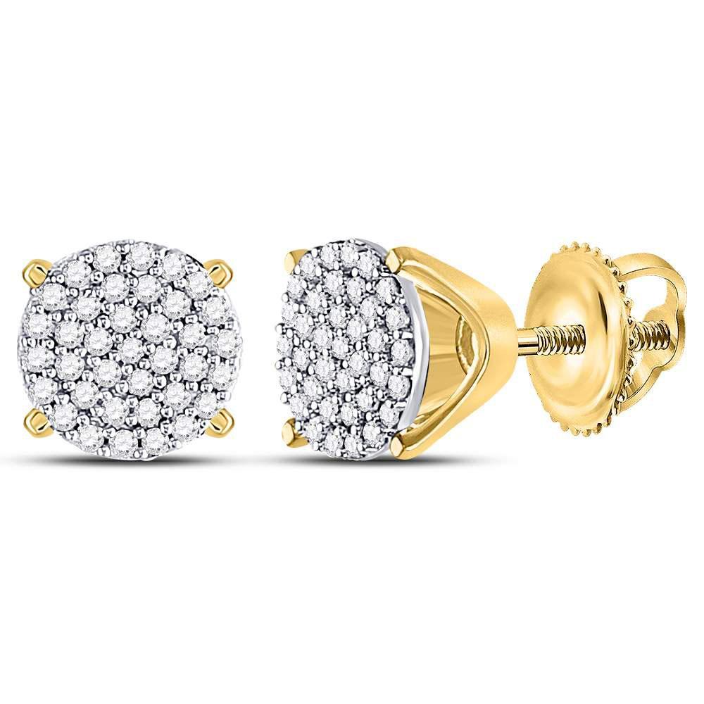10kt Yellow Gold Womens Round Diamond Circle Cluster Earrings 1/4 Cttw