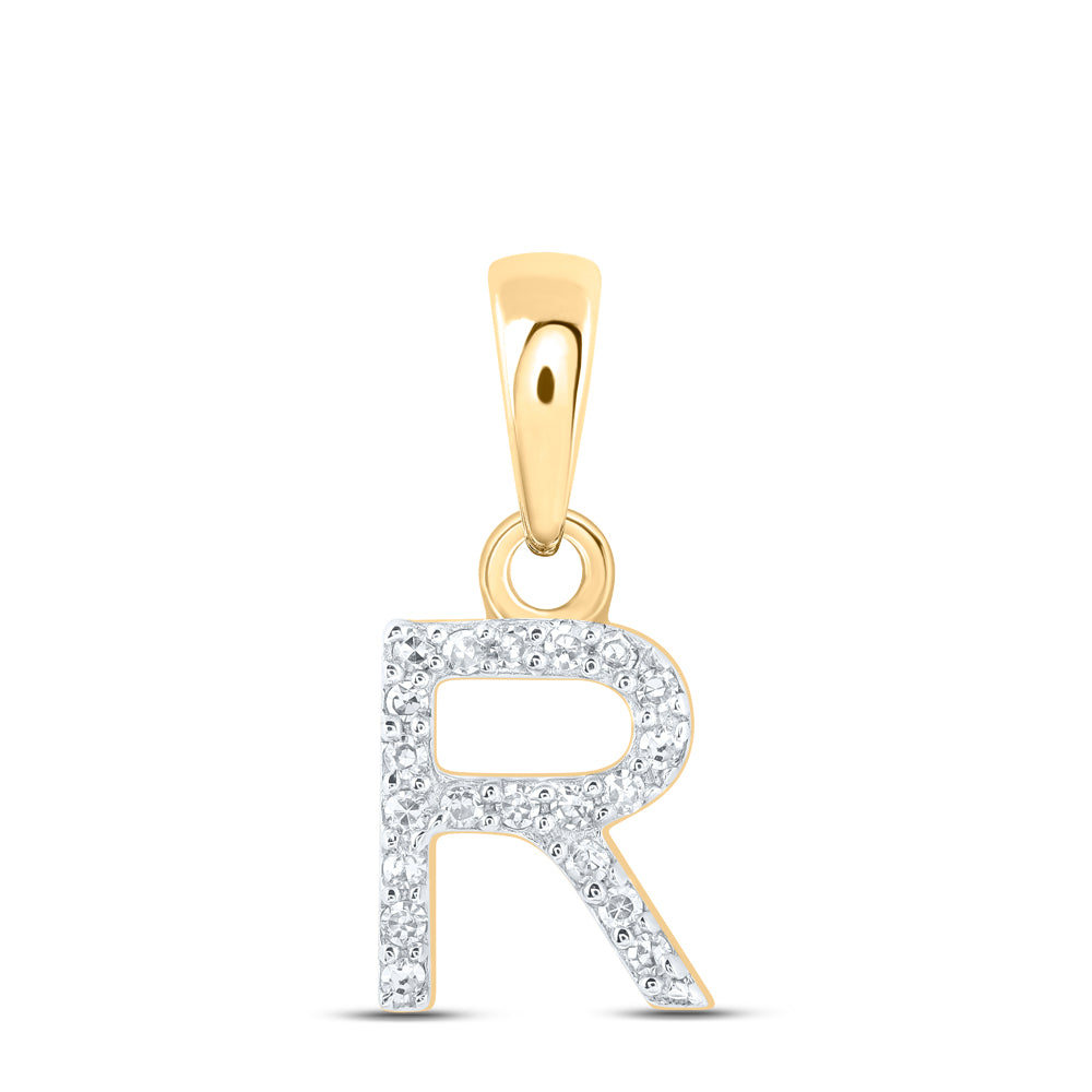 10kt Yellow Gold Womens Round Diamond R Initial Letter Pendant 1/20 Cttw