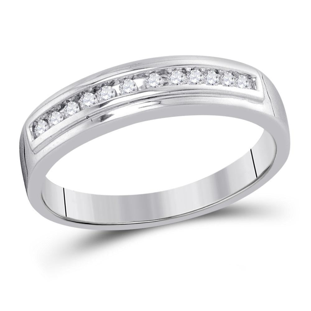 10kt White Gold Womens Round Diamond Single Row Wedding Band 1/8 Cttw