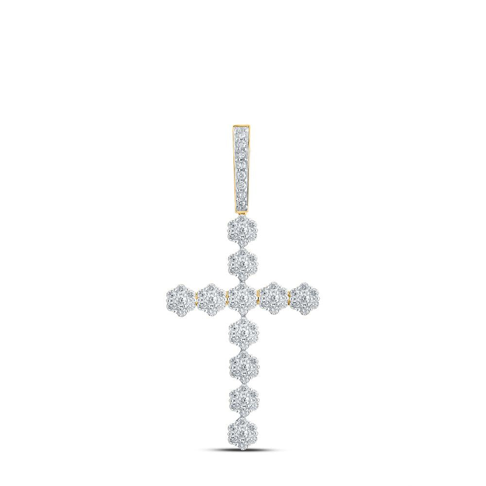 10kt Yellow Gold Womens Round Diamond Cross Pendant 1-3/8 Cttw