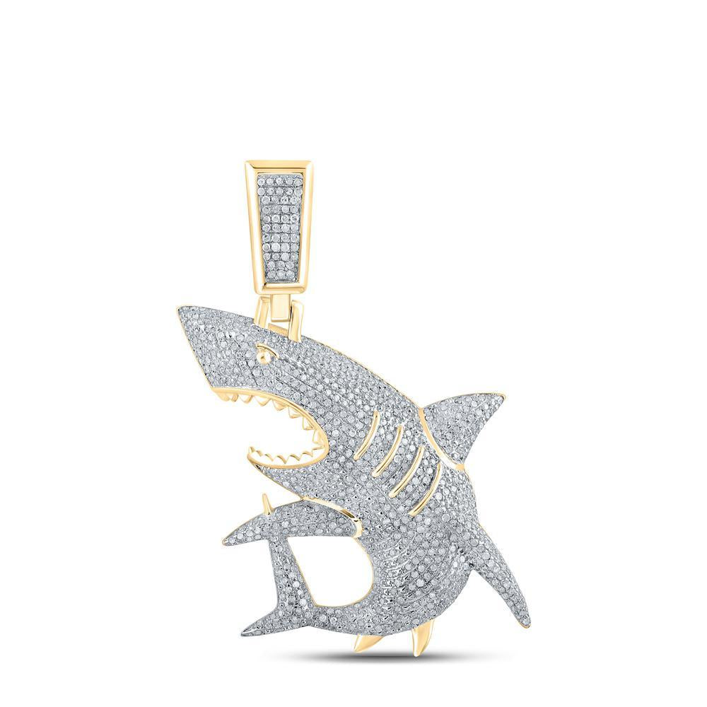 10kt Yellow Gold Mens Round Diamond Shark Charm Pendant 1-1/2 Cttw