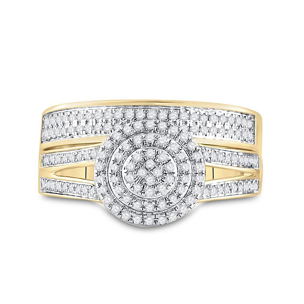 14kt Yellow Gold His Hers Round Diamond Cluster Matching Wedding Set 3/4 Cttw
