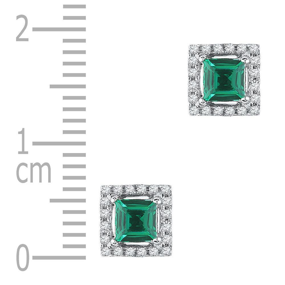 10kt White Gold Womens Princess Lab-Created Emerald Stud Earrings 1/8 Cttw