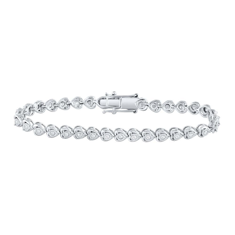 Sterling Silver Womens Round Diamond Heart Tennis Bracelet 1 Cttw – Gold N  Diamonds