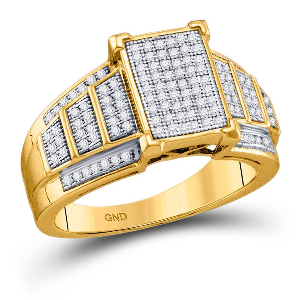 10kt Yellow Gold Womens Round Diamond Rectangle Cluster Ring 1/3 Cttw