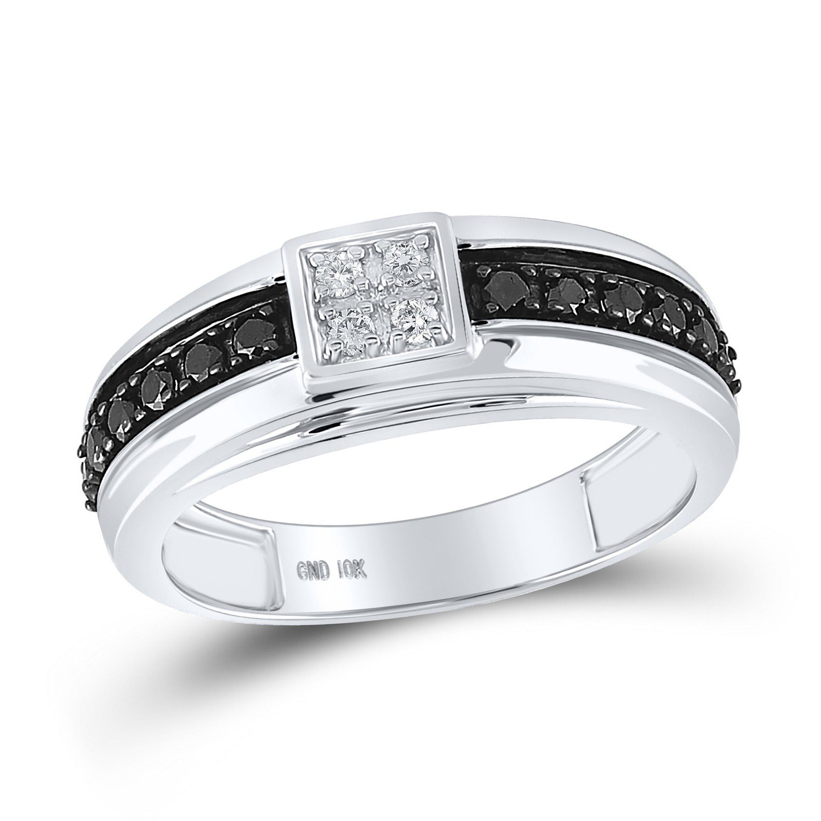 10kt White Gold Mens Round Black Color Enhanced Diamond Band Ring 1/2 Cttw