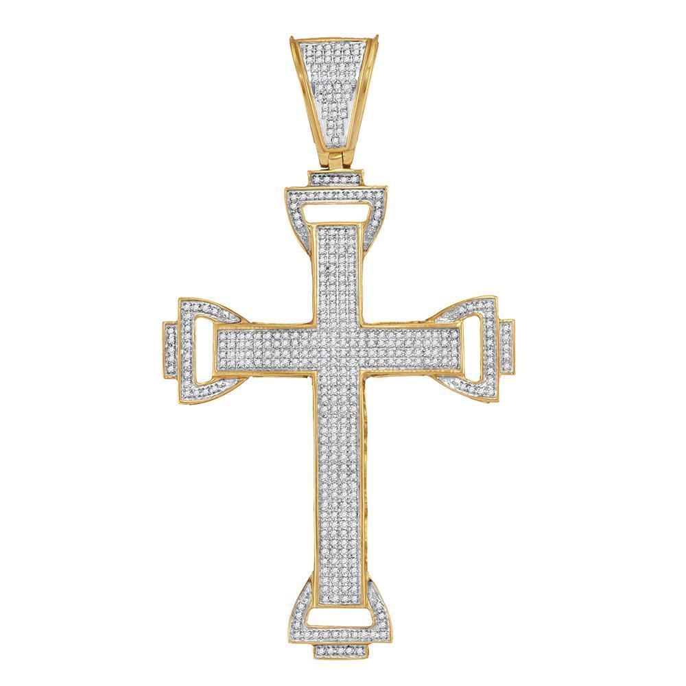 10kt Yellow Gold Mens Round Diamond Cross Charm Pendant 1 Cttw