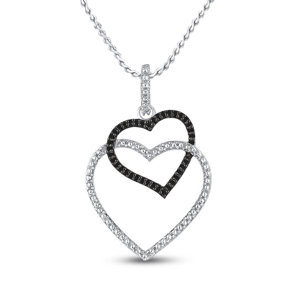 Sterling Silver Womens Round Black Color Enhanced Diamond Heart Pendant 1/8 Cttw