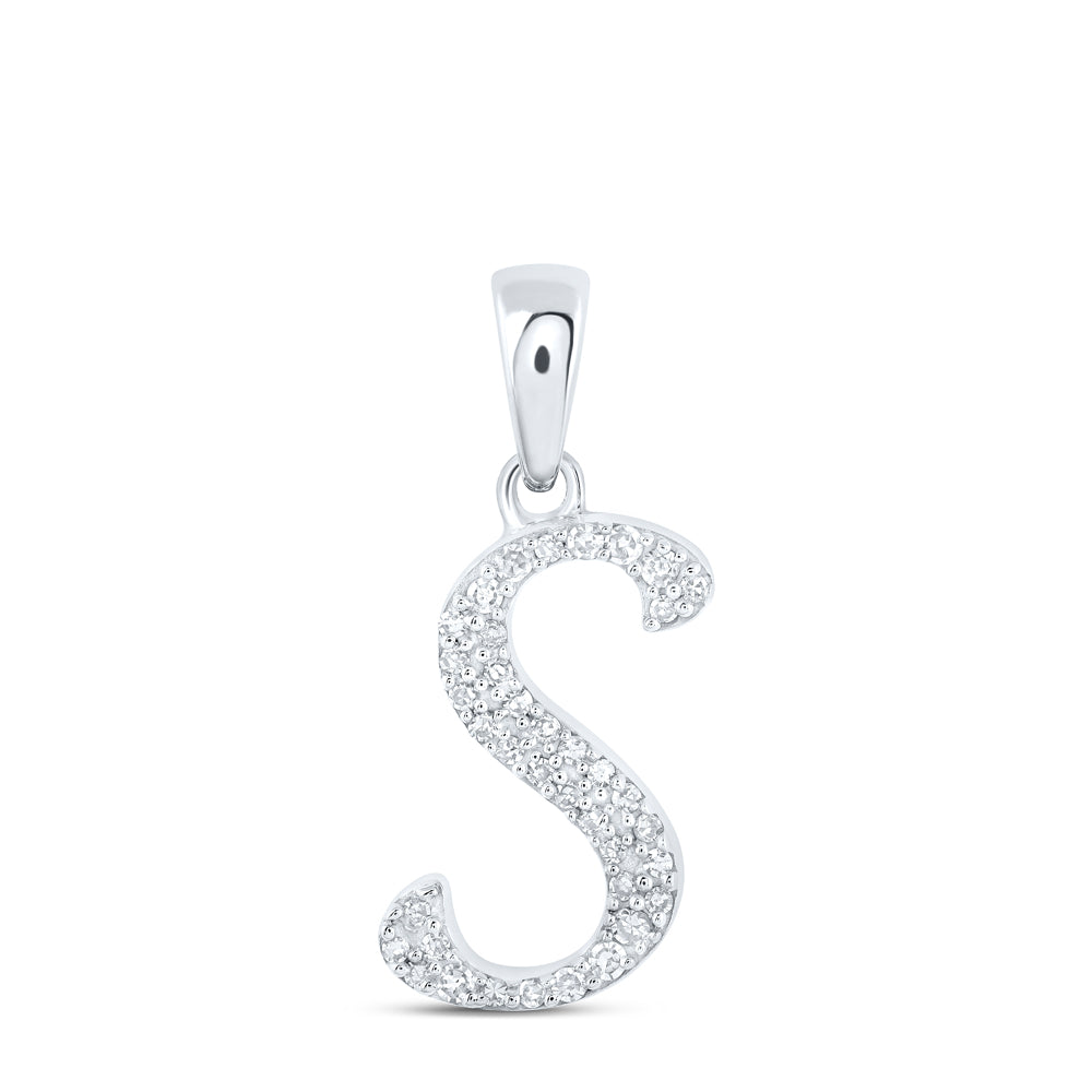 10kt White Gold Womens Round Diamond S Initial Letter Pendant 1/10 Cttw