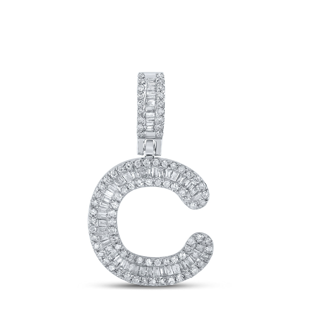 10kt White Gold Mens Baguette Diamond C Initial Letter Pendant 1/2 Cttw