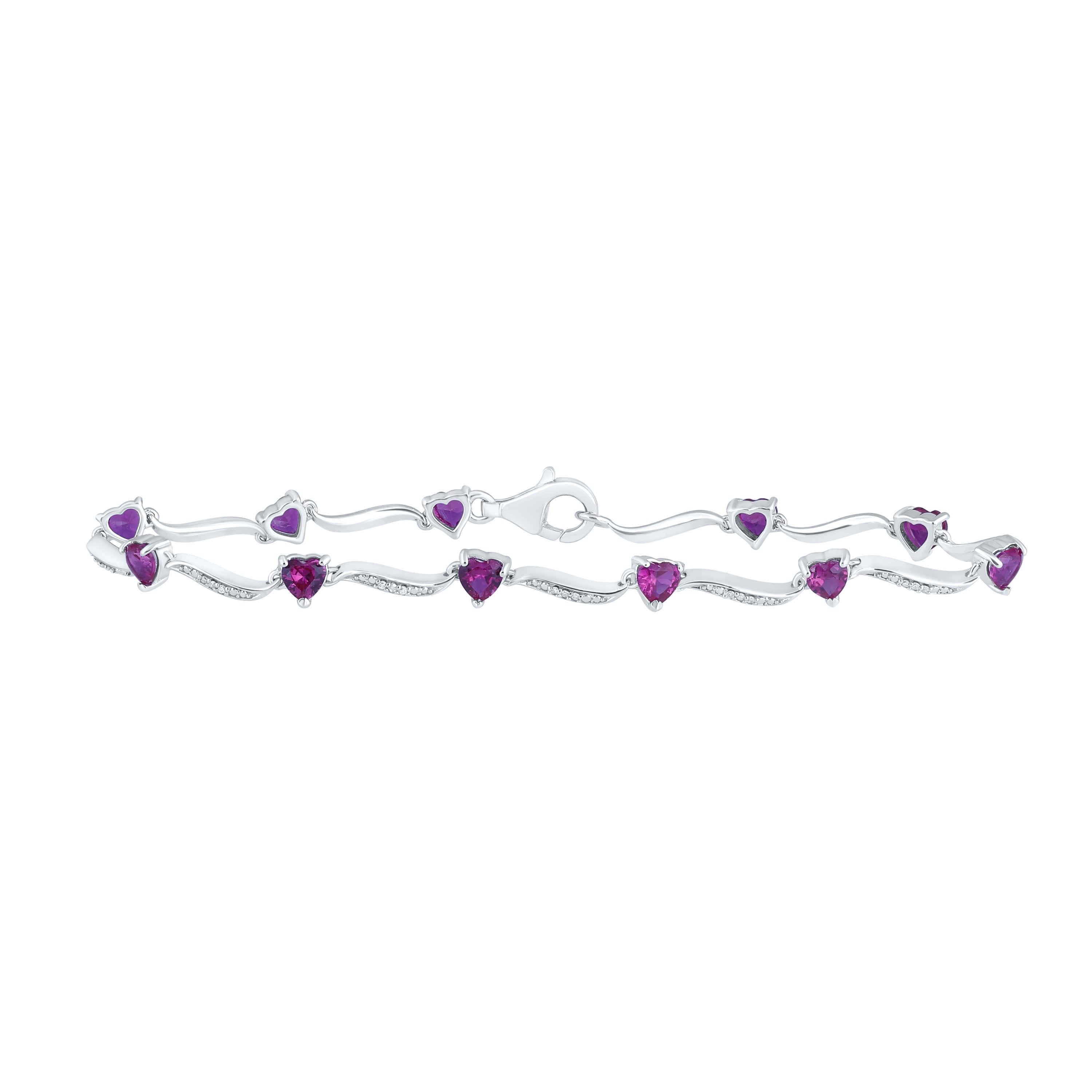 Sterling Silver Womens Heart Synthetic Ruby Fashion Bracelet 4 Cttw
