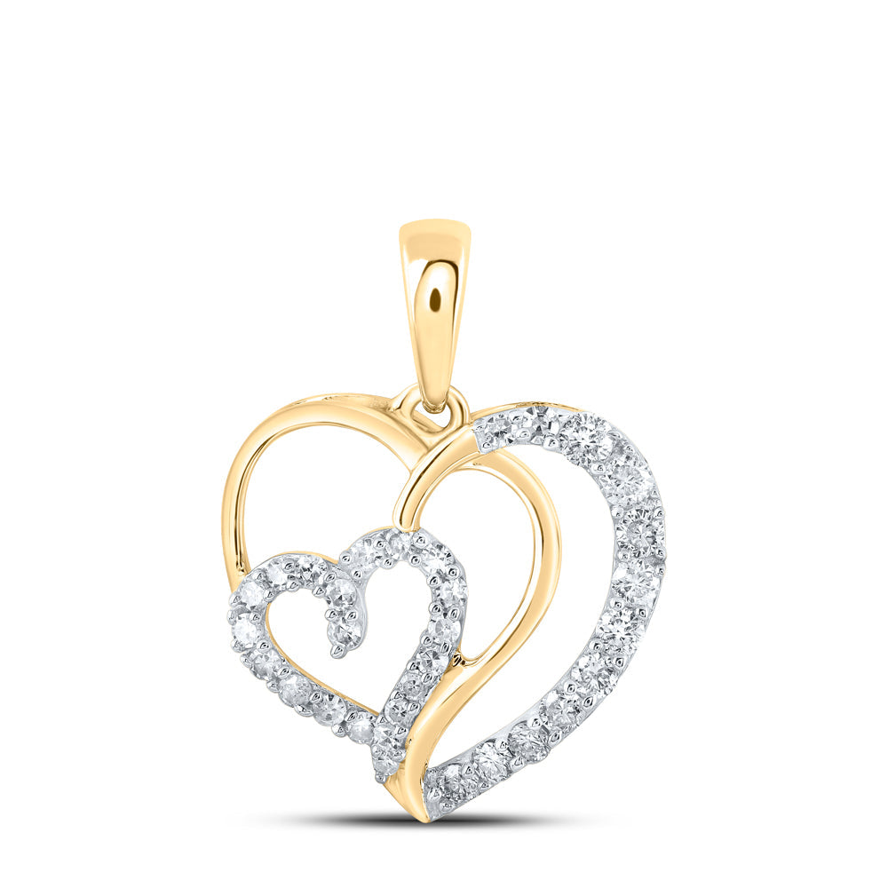 10kt Yellow Gold Womens Round Diamond Heart Pendant 1/4 Cttw