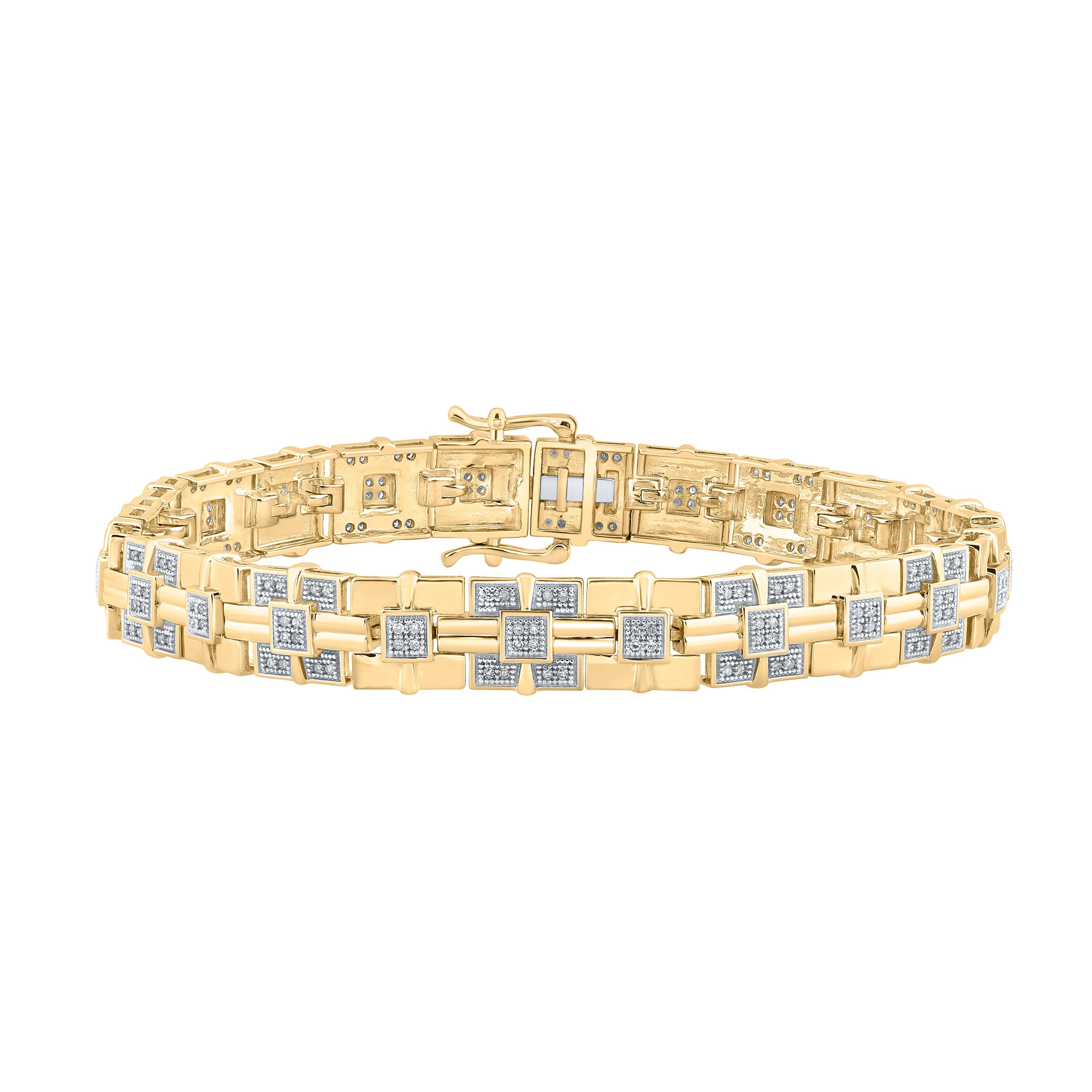 10kt Yellow Gold Mens Round Diamond Link Bracelet 5/8 Cttw