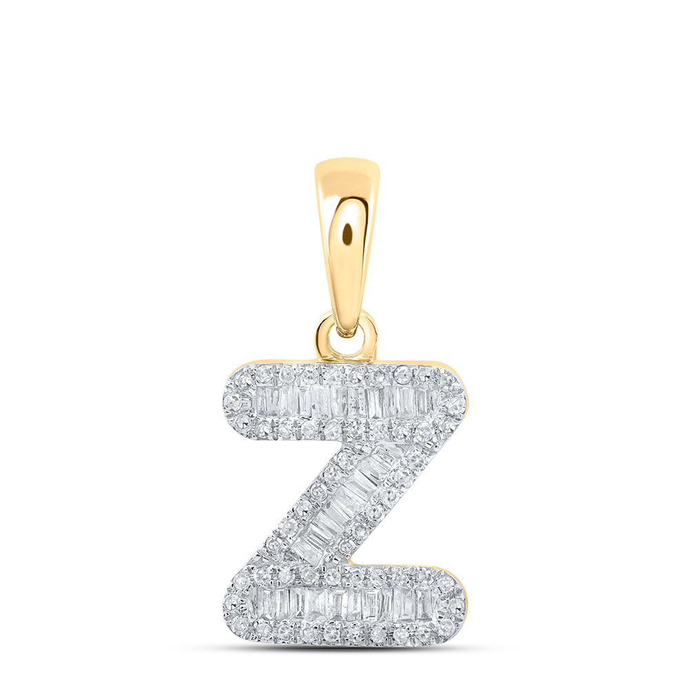 10kt Yellow Gold Womens Baguette Diamond Z Initial Letter Pendant 1/3 Cttw