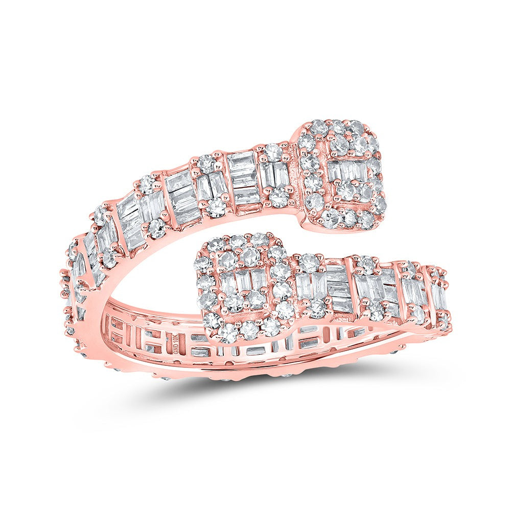 10kt Rose Gold Womens Round Diamond Square Cuff Band Ring 1 Cttw