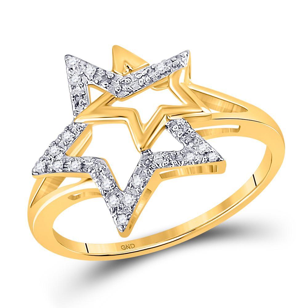 10kt Yellow Gold Womens Round Diamond Double Star Ring 1/10 Cttw