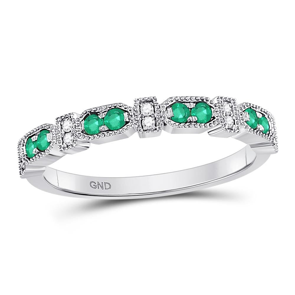 10kt White Gold Womens Round Emerald Diamond Stackable Band Ring 1/4 Cttw