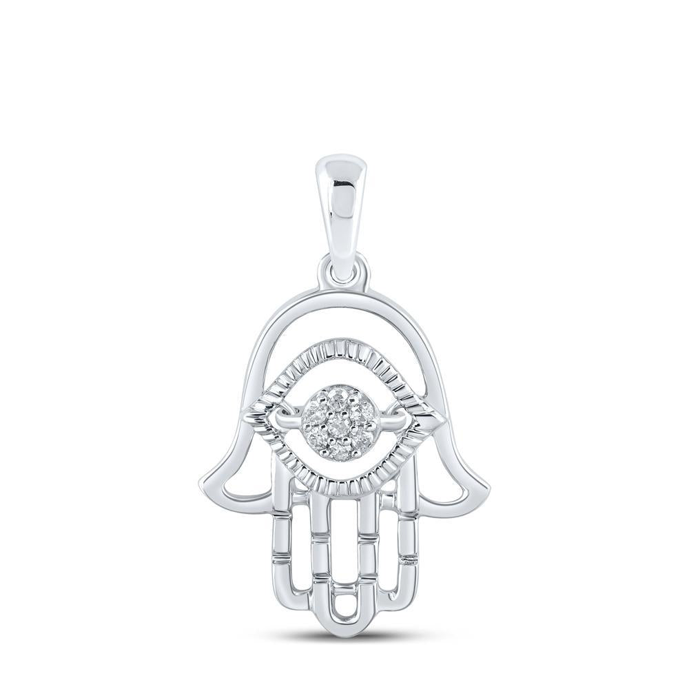 10kt White Gold Womens Round Diamond Hamsa Pendant 1/20 Cttw